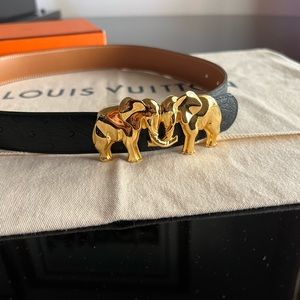 Authentic Hermes Ostrich Leather with Elephant Belt Buckle Like new
